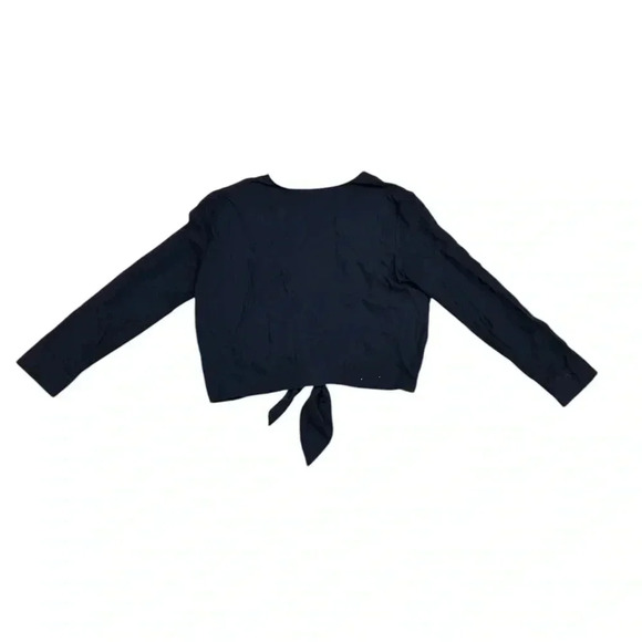 Jenni Kayne Long Sleeve Blouse Top Navy Blue Tie M Medium Viscose V neck - Picture 11 of 12